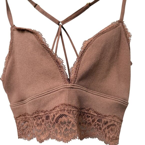 Abercrombie & Fitch Bra Size Small Bralette Brown Lace Racer Back NWOT - Picture 2 of 7
